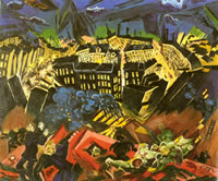 Ludwig Meidner: Brennende Stadt (Burning city) (Città che brucia), anno 1912-13, olio su tela, 68.5 x 80.5cm., The Saint Louis Art Museum, bequest of Morton D. May. (retro della tela sopra raffigurata)