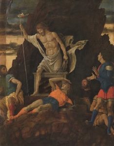 Andrea Mantegna: La Resurrezione di Cristo, 1500-1505, trmpera su tavola, 48×37 cm, Accademia Carrara, Bergamo