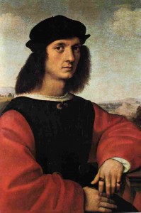 Raffaello Sanzio: “Ritratto di Agnolo Doni“ realizzato con tecnica ad olio su tavola nel 1506, misura 63 x 45 cm. ed è custodito a Palazzo Pitti, Firenze.