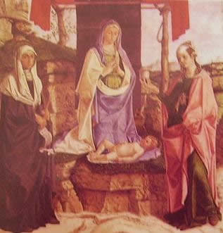 Madonna in trono fra le sante Monica e Maria Maddalena: Bartolomeo Montagna 1483. Museo civico di Vicenza