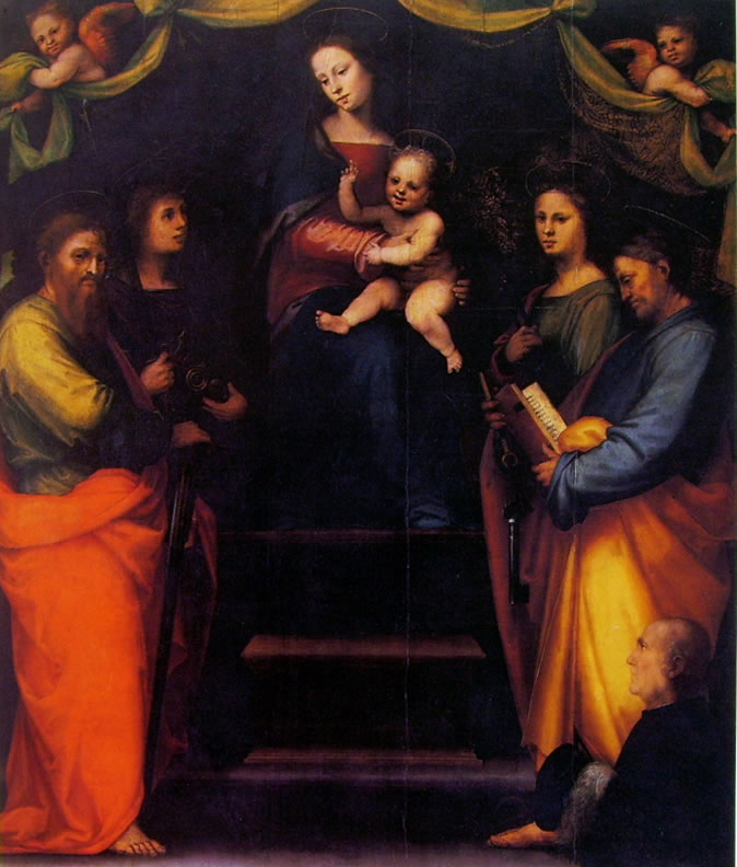 Mariotto Albertinelli: Madonna col Bambino, i santi Paolo, Michele, Apollonia, Pietro e il donatore