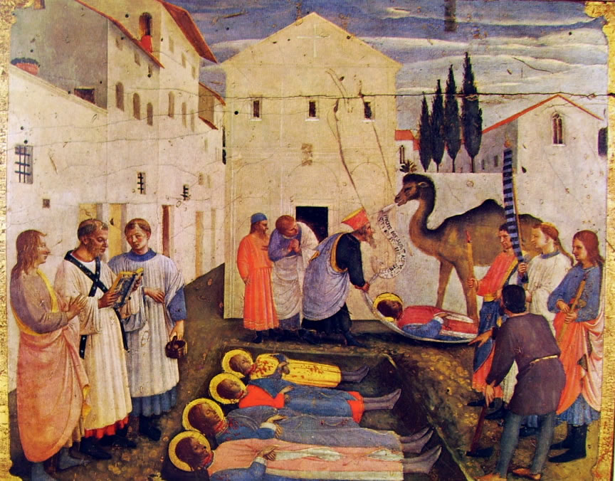 Predella: ottavo scomparto La sepoltura dei santi Cosma e Damiano, cm. 37 x 45, Museo di San Marco, Firenze.