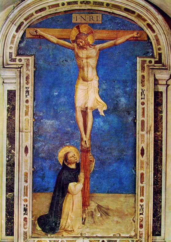 Beato Angelico: Affreschi di San Marco - San Domenico adorante il crocifisso