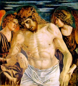 Giovanni Bellini: Polittico di San Vincenzo Ferreri (Cristo morto), cm. 67, Basilica dei santi Giovanni e Paolo.