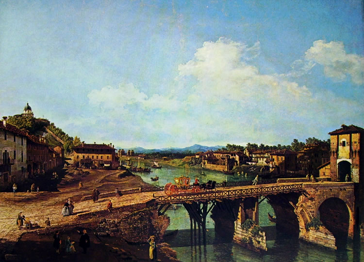 Bellotto: Torino - l'antico ponte sul Po da nord-est
