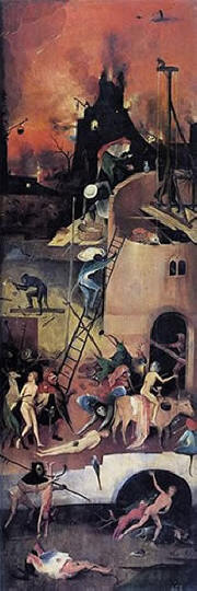 Hieronymus Bosch: anta destra del Trittico del fieno: Le costruzioni infernali