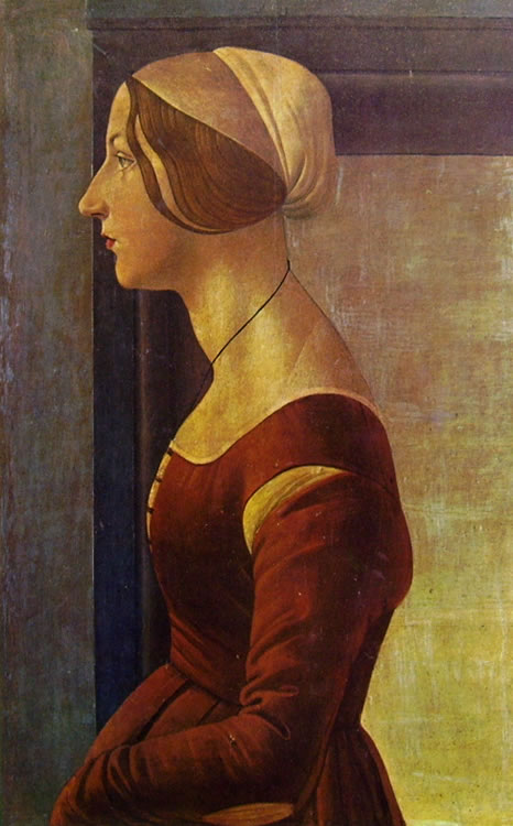 Botticelli: Ritratto di giovane donna, cm. 61 x 40, Palazzo Pitti, Firenze.