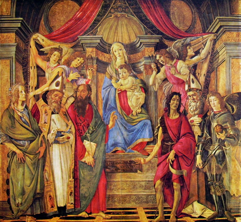 Il Botticelli: Pala di San Barnaba (Madonna con bambino in trono fra quattro angeli e sei santi)