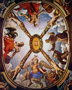 Bronzino: Decorazione del soffitto: San Michele arcangelo vince il demonio la stigmatizzazione di San Francesco e frate Leone San Gerolamo penitente San Giovanni evangelista a Patmos), cm. 490 x 385.
