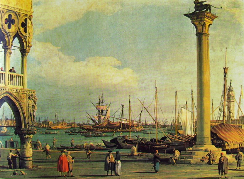 Il Canaletto: Il bacino di San Marco con l'isola di san Giorgio dalla piazzetta