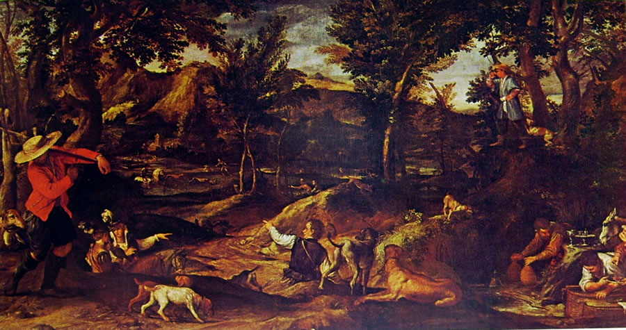 Annibale Carracci: Paesaggio con scena di caccia