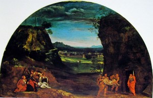 Annibale Carracci: Paesaggio con la deposizione, cm. 120 x 189 Galleria Doria Pamphilj.