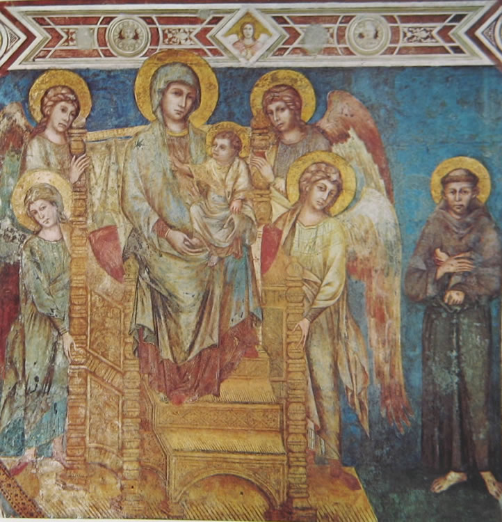 Cimabue: Madonna con il bambino in trono, quattro angeli e San Francesco