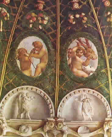 Particolare del lato ovest degli affreschi nella camera di San Paolo