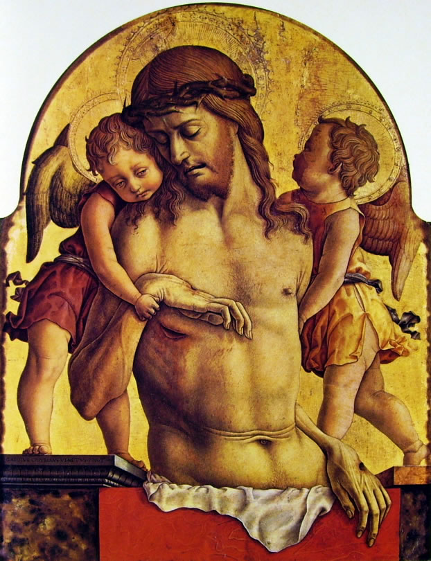 Carlo Crivelli: Polittico di Montefiore - La Pietà - Cristo morto fra due angeli