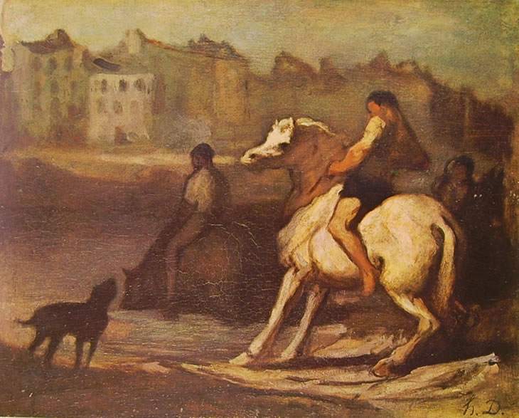 Honoré Daumier: Cavaliere e altre figure presso un fiume