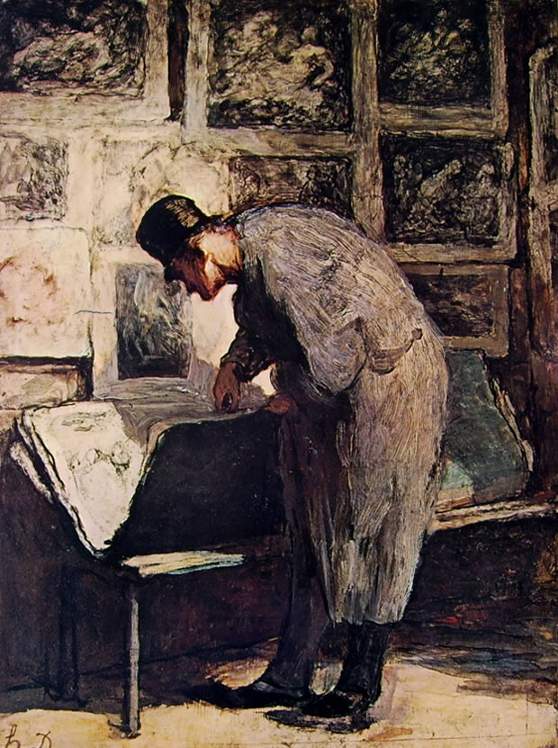 Honoré Daumier: Uomo che sfoglia una cartella di stampe