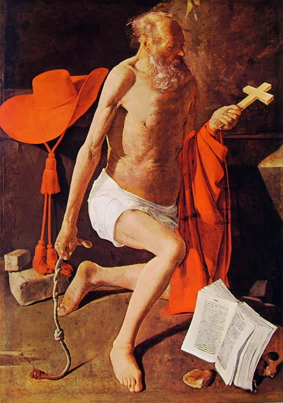 De La Tour: San Gerolamo penitente con cappello cardinalizio, cm. 153 x 106, Nationalmuseum, Stoccolma.