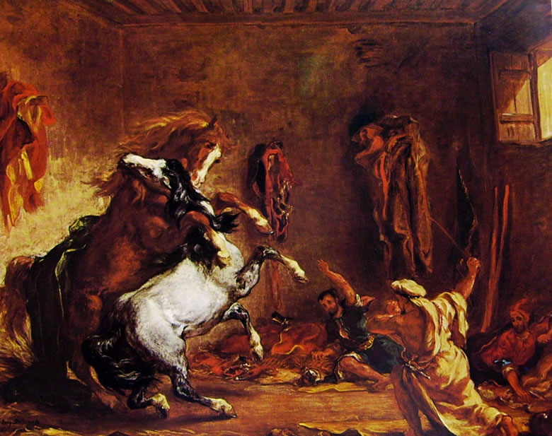 Eugène Delacroix: Zuffa di cavalli in una scuderia
