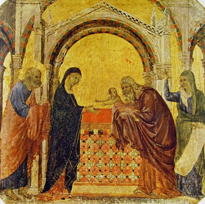 Duccio di Buoninsegna: Maestà - Predella (recto) - La presentazione al tempio (Museo dell'Opera)