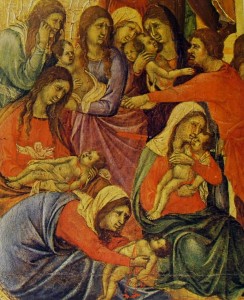Duccio di Buoninsegna: Predella (recto e particolare sinistro) – La strage degli innocenti, 42,5 x 43,5, Museo dell’Opera del duomo, Siena