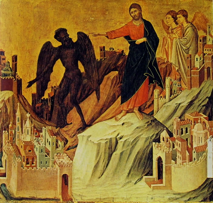 Duccio di Buoninsegna: Maestà - La tentazione di Cristo sul monte (New York)