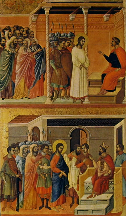 Duccio di Buoninsegna: Maestà - Cristo davanti a Pilato e Cristo davanti ad Erode