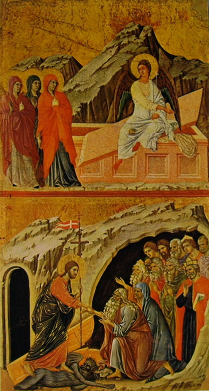 Duccio di Buoninsegna: Maestà - Le Marie al Sepolcro e La Discesa al limbo