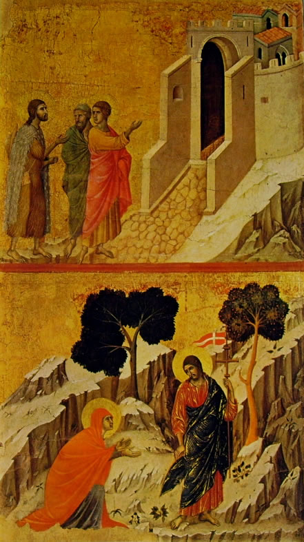 Duccio di Buoninsegna: Maestà - Cristo e i pellegrini verso Emmaus e L'Apparizione di Cristo alla Maddalena