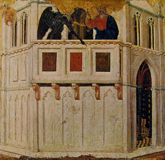 Duccio di Buoninsegna: Maestà - La Tentazione di Cristo sul tempio (Siena)