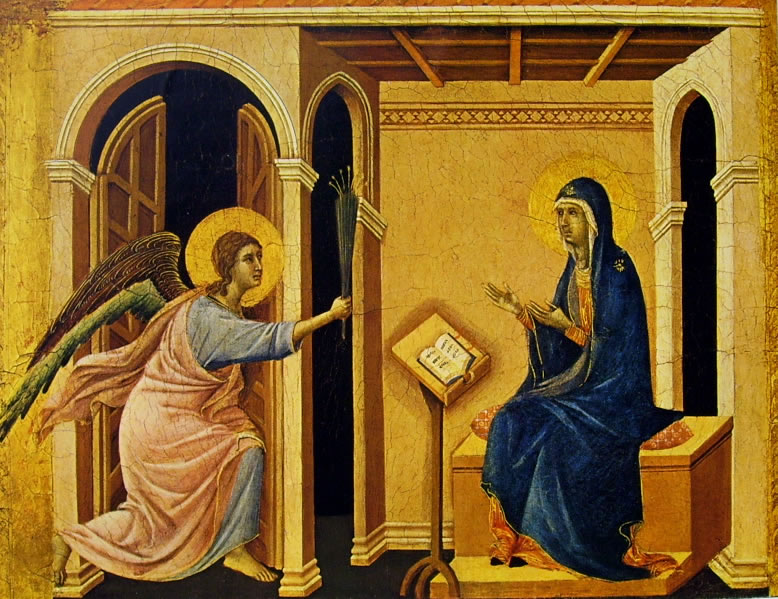 Duccio di Buoninsegna: Coronamento della Maestà (recto) - L'Annunzio della morte alla Vergine