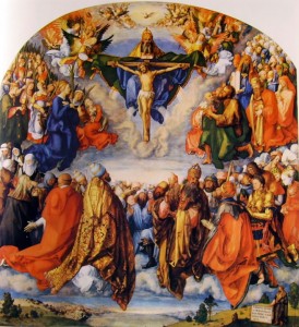 Albrecht Dürer: Adorazione della Santissima Trinità, cm. 135 x 123,5, Kunsthistorisches Museum, Vienna.