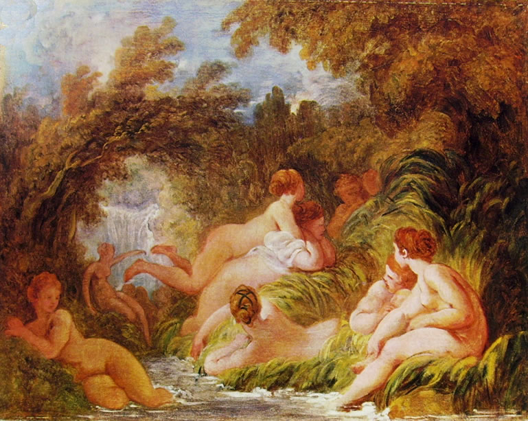 Jean-Honoré Fragonard: Bagnanti - Ninfe che giocano nell'acqua