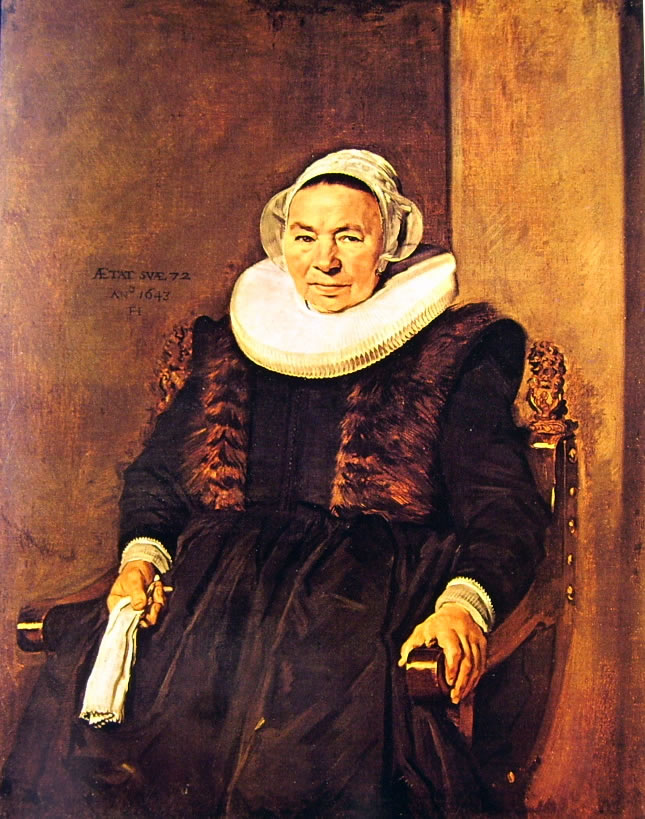 Frans Hals: Donna sessantaduenne seduta con guanti nella destra e la sinistra sul bracciolo