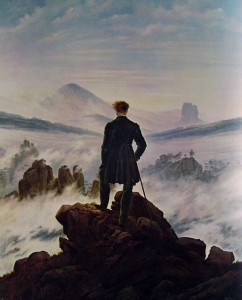 Caspar David Friedrich: Viandante sul mare di nebbia, cm. 74,8 x 94,8, Kunsthalle, Amburgo.