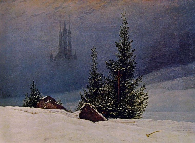 Caspar David Friedrich: Paesaggio invernale con chiesa