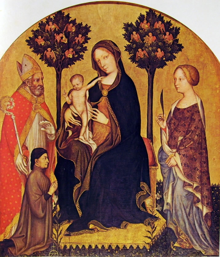 Gentile da Fabriano: Madonna con il Bambino, i santi Niccolò e Caterina, e un donatore