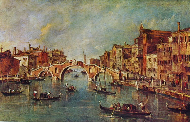 Francesco Guardi: Cannaregio dal ponte dei tre archi a Palazzo Surian Bellotto