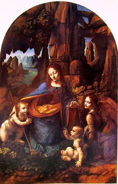 Leonardo da Vinci: La Vergine delle rocce, periodo 1503-1506, dimensioni cm. 189,5 x 120, Londra, National Gallery.