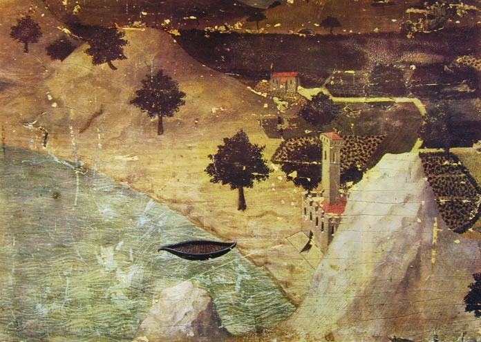 Ambrogio Lorenzetti: Un castello in riva ad un lago