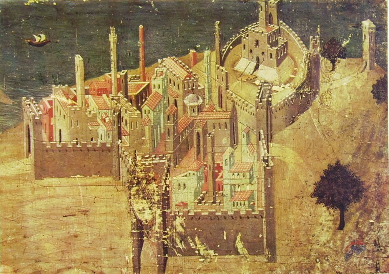 Ambrogio Lorenzetti: Veduta di città sul mare