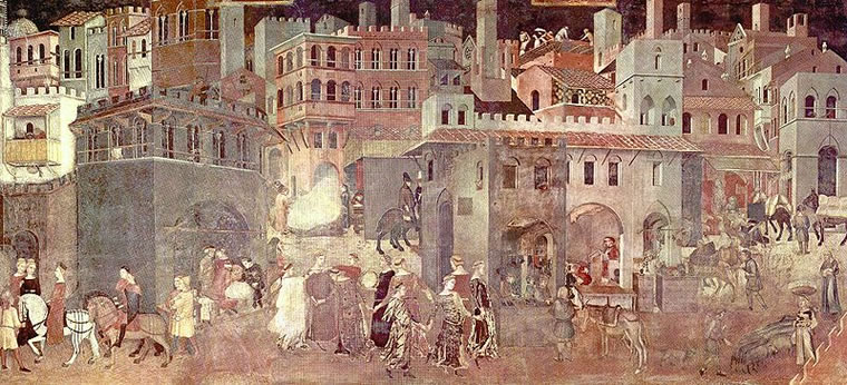 Ambrogio Lorenzetti: La città ben governata - Allegoria degli Effetti del Buon Governo in Città