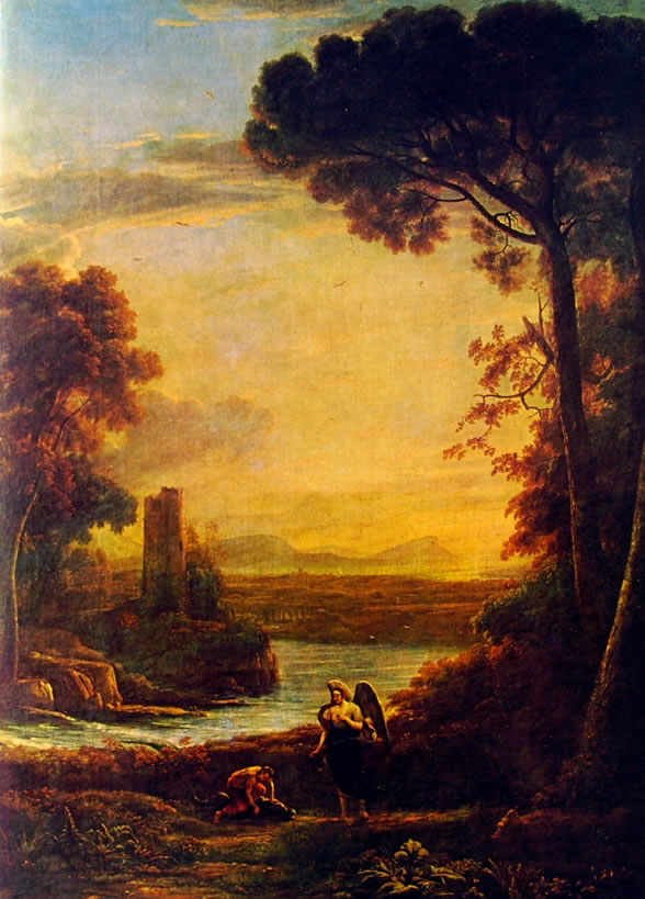 Lorrain (Claude Gellée): Paesaggio con Tobia e l'Angelo (Prado)