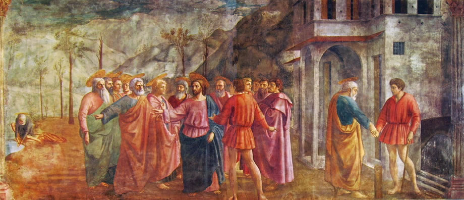 Masaccio: Cappella Brancacci: Il tributo (chiesa del Carmine)