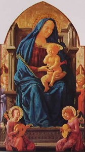 Masaccio: Polittico di Pisa (Londra) -Madonna in trono col bambino e angeli, cm. 73 National Gallery di Londra.