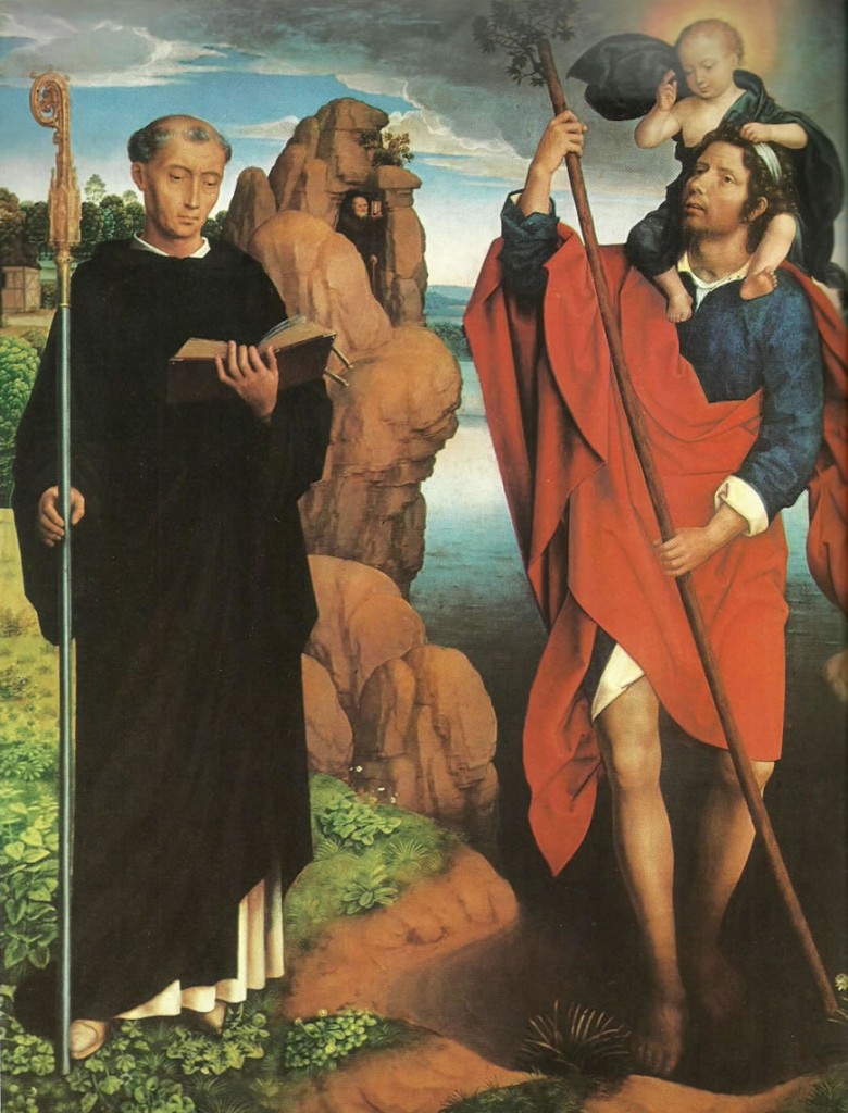 Hans Memling: Trittico Morel, San Cristoforo lato sinistro del pannello centrale, Stedelijk Museum Voor Schone Kunsten, Brugge.