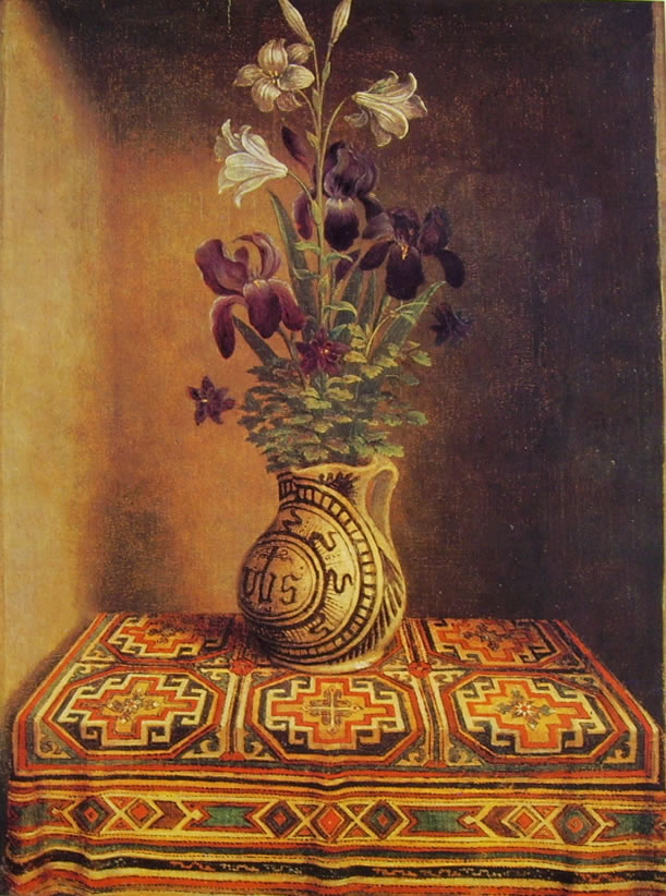 Hans Memling: Vaso di fiori (dal Ritratto di Thyssen)