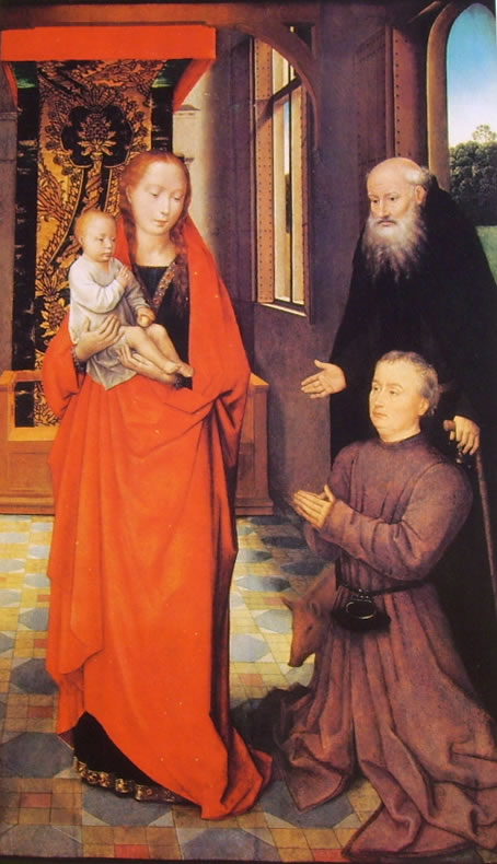Hans Memling: Madonna col Bambino, Sant'Antonio abate e un devoto