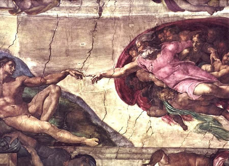 Michelangelo - Soffitto della Cappella Sistina, particolare della creazione di Adamo