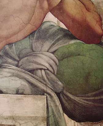 Michelangelo - Volta della Cappella Sistina, particolare del part. di un Ignudo